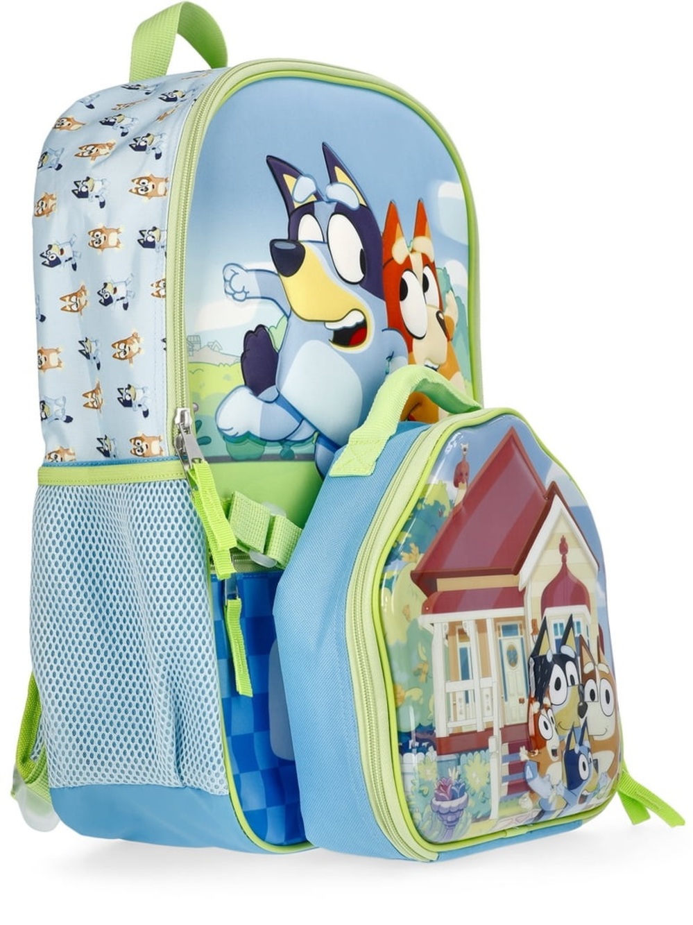 Bluey Kids Backpack with Front House Pocket - Blue & Green W